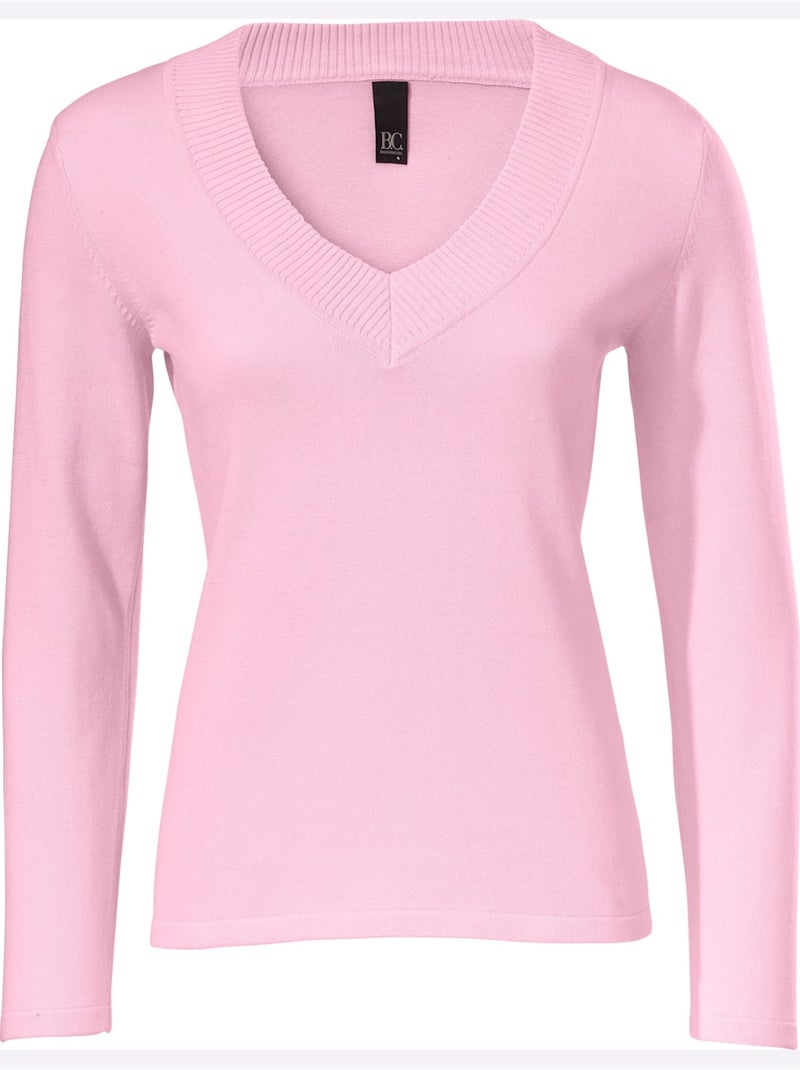 Joli Pull Basique à Encolure En V - Taille Standard - Helline Rose - Kiabi