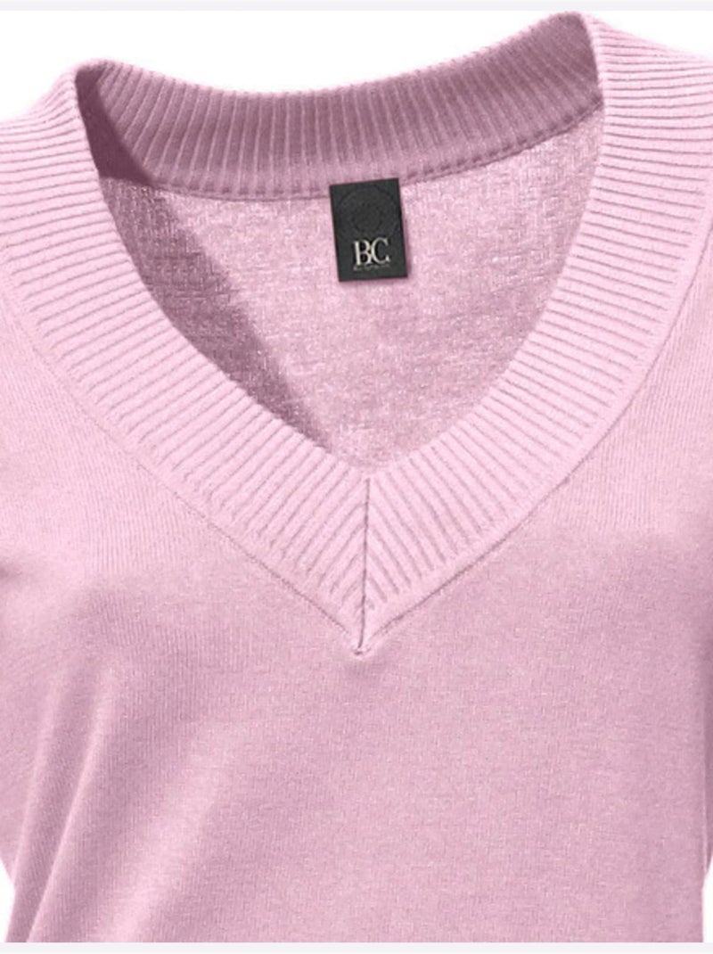 Joli Pull Basique à Encolure En V - Taille Standard - Helline Rose - Kiabi