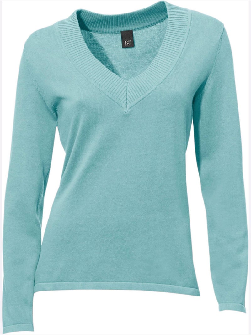 Joli Pull Basique à Encolure En V - Taille Standard - Helline Vert d'eau - Kiabi