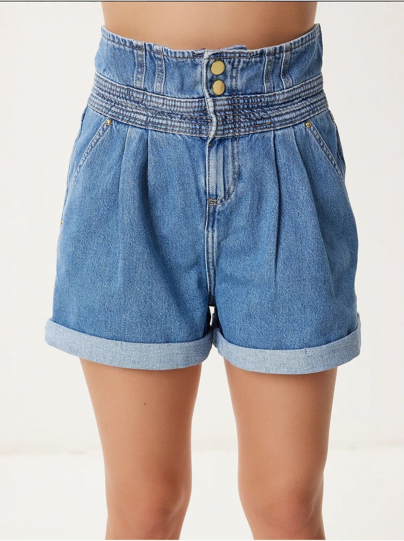 Joli short en jean taille haute avec poches istanbul Bleu pastel - Kiabi