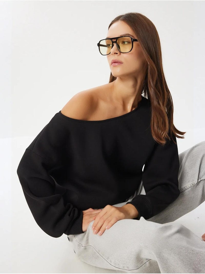 Joli sweat-shirt à enfiler à col asymétrique istanbul Noir - Kiabi