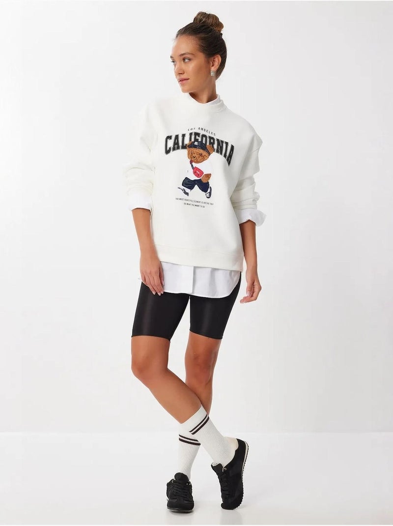 Joli sweat-shirt long imprimé à col rond istanbul Ivoire - Kiabi