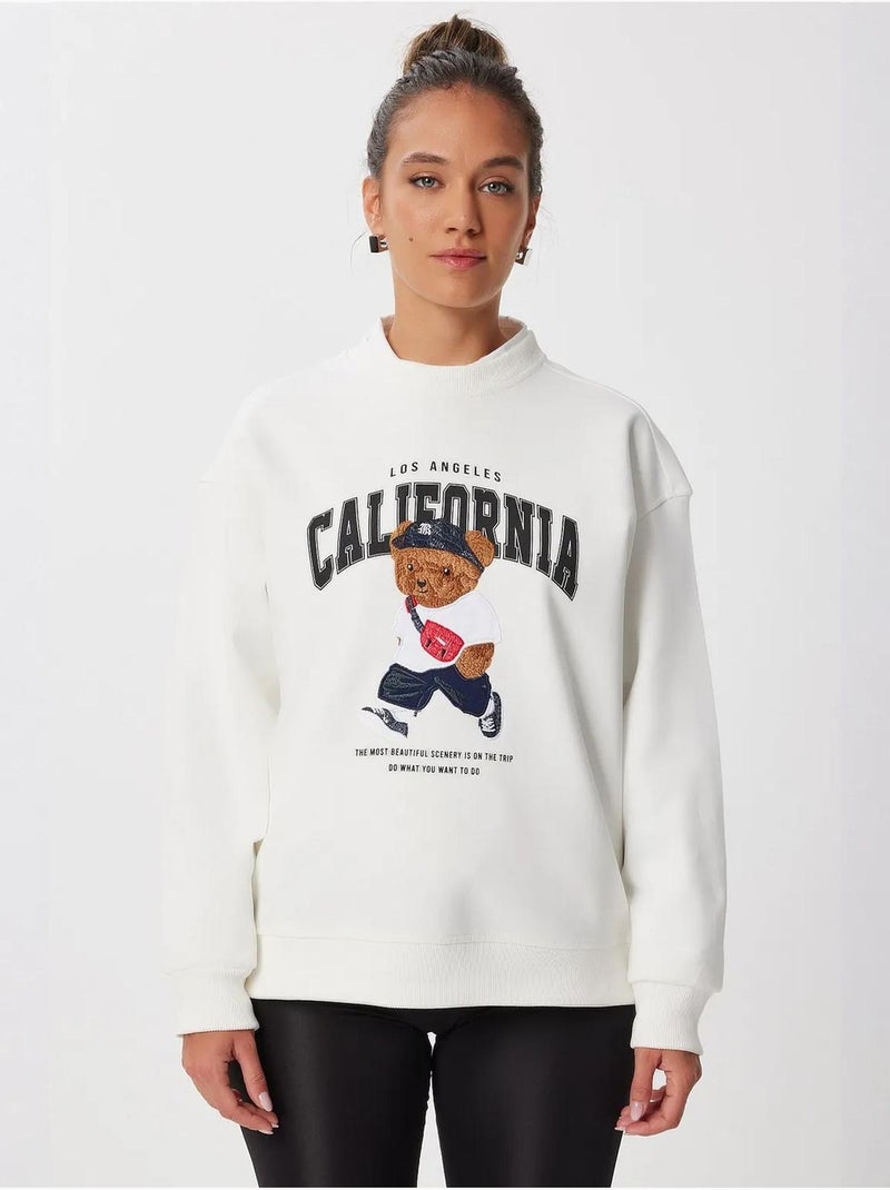 Joli sweat-shirt long imprimé à col rond istanbul Ivoire - Kiabi
