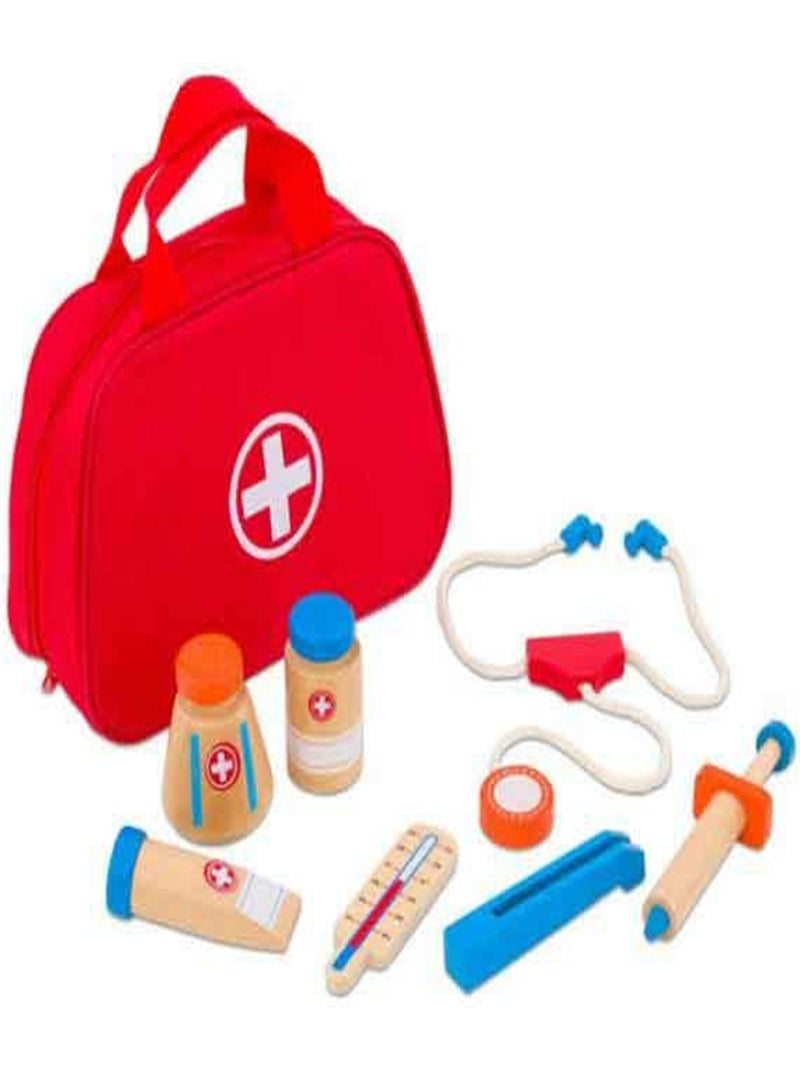 Jouéco Mallette de médecin avec accessoires en bois 8 pièces Rouge - Kiabi