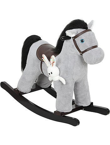 Jouet à bascule cheval pour enfant +12 mois aspect velours cotelé gris