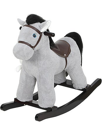 Jouet à bascule cheval pour enfant +12 mois aspect velours cotelé gris