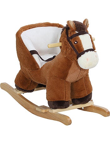 Jouet à bascule cheval pour enfant +18 mois effet sonore ceinture marron