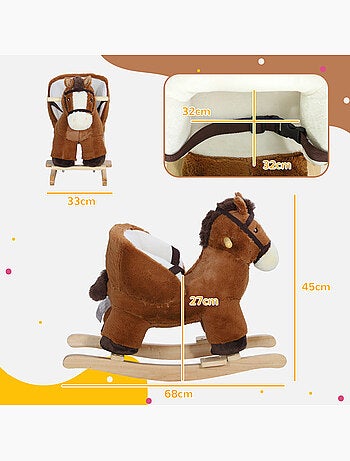 Jouet à bascule cheval pour enfant +18 mois effet sonore ceinture marron