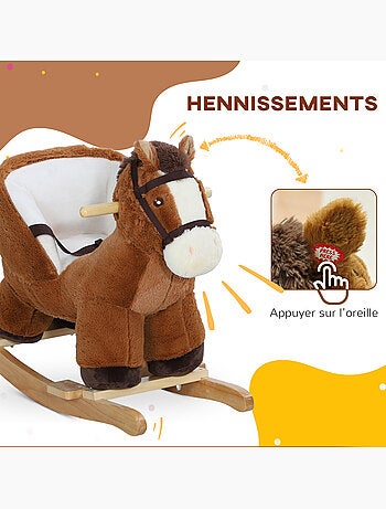 Jouet à bascule cheval pour enfant +18 mois effet sonore ceinture marron