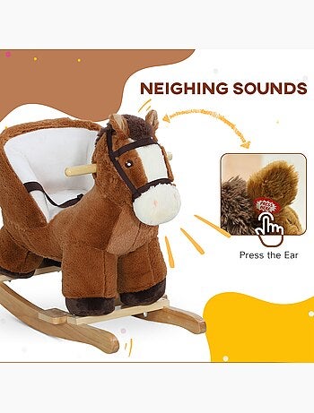 Jouet à bascule cheval pour enfant +18 mois effet sonore ceinture marron