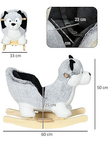 Jouet à bascule husky enfant +18 mois effet sonore siège ceinture gris