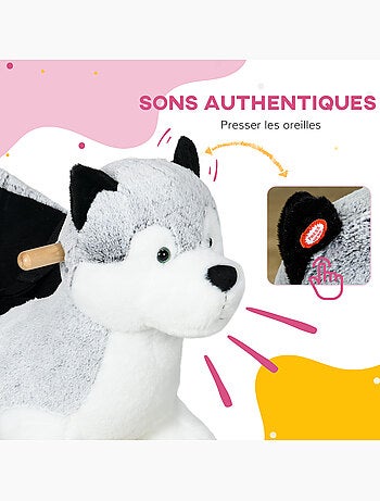 Jouet à bascule husky enfant +18 mois effet sonore siège ceinture gris