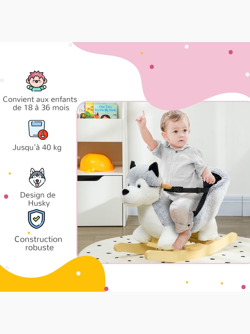 Jouet à bascule husky enfant +18 mois effet sonore siège ceinture gris Gris - Kiabi
