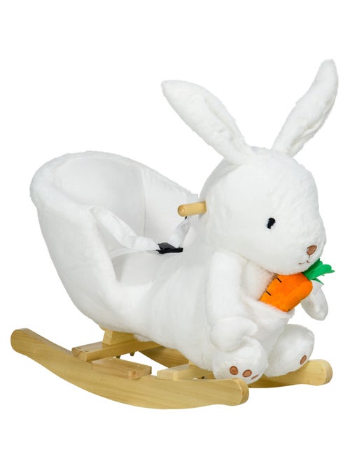 Jouet à bascule lapin siège ceinture effet sonore bois peluche blanc - Kiabi