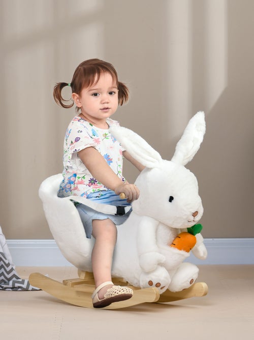 Jouet à bascule lapin siège ceinture effet sonore bois peluche blanc - Kiabi