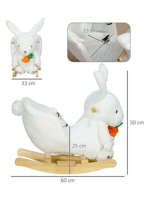 Jouet à bascule lapin siège ceinture effet sonore bois peluche blanc - Kiabi