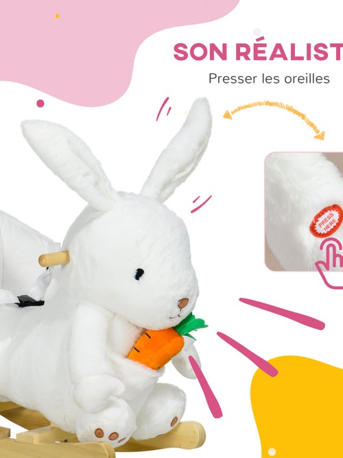 Jouet à bascule lapin siège ceinture effet sonore bois peluche blanc - Kiabi
