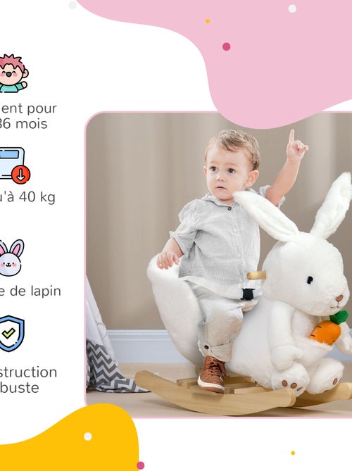 Jouet à bascule lapin siège ceinture effet sonore bois peluche blanc - Kiabi