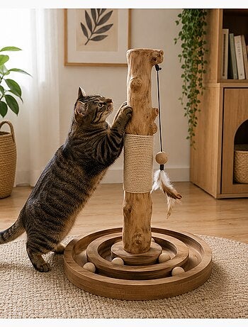 Jouet a griffer kofti pour chat arbre interactif avec circuit 54cm