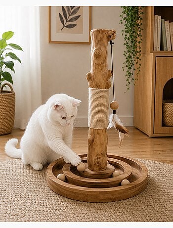 Jouet a griffer kofti pour chat arbre interactif avec circuit 54cm