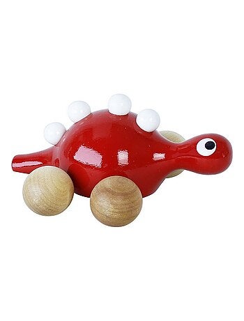 Jouet à promener en bois : dino rouge