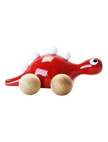 Jouet à promener en bois : dino rouge