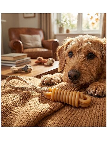 Jouet bâton avec corde de caoutchouc pour chien