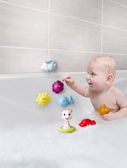Activity-board 7 pièces jouets de bain bébé, jouet de bain enfants, jouet  de bain avec filet de pêche