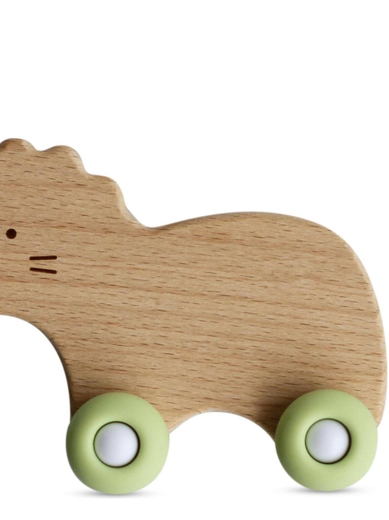 Jouet de dentition à roulettes - bois et silicone Vert - Kiabi