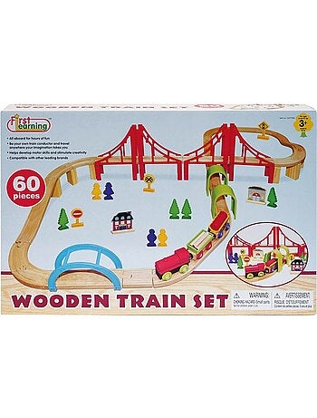 Jouet d'éveil - Circuit De Train en bois 60 Pièces