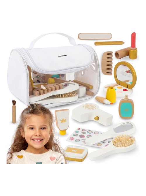 Jouet D'imitation Maquillage Enfant, Jeux de Rôle, Bois, Trousse De Toilette avec 15 Accessoires - Kiabi