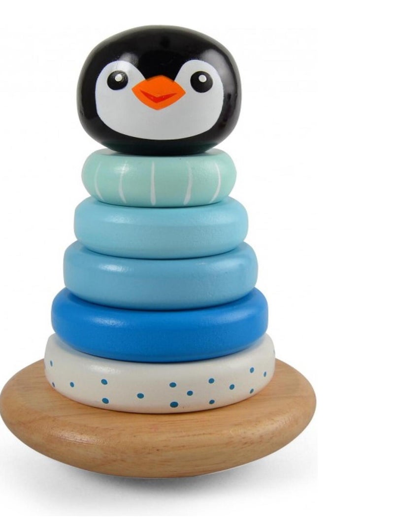 Jouet en bois : Pyramide à empiler Pingouin Bleu - Kiabi