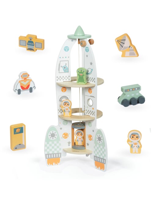 Jouet Enfant Fusée Spatiale en bois avec Ascenseur et Accessoires à construire- Garage enfant +3ans - Kiabi