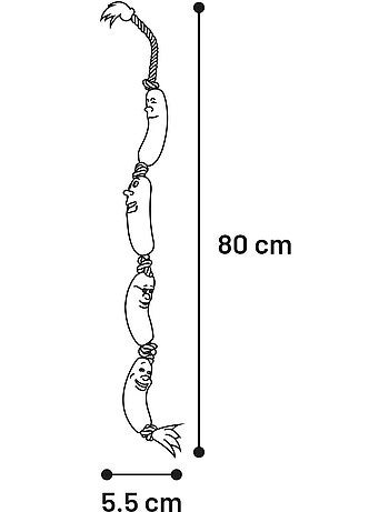 Jouet saucisse en latex sur corde avec 6 noeuds pour chien
