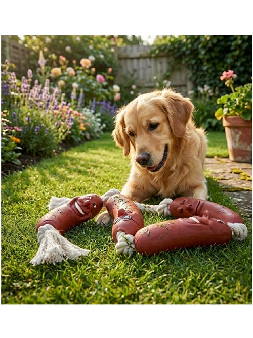 Jouet saucisse en latex sur corde avec 6 noeuds pour chien - Kiabi