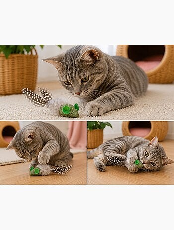 Jouet souris katti en cataire avec plumes pour chat