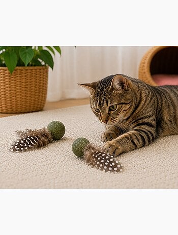 Jouets pour chat katti balle de cataire avec plumes
