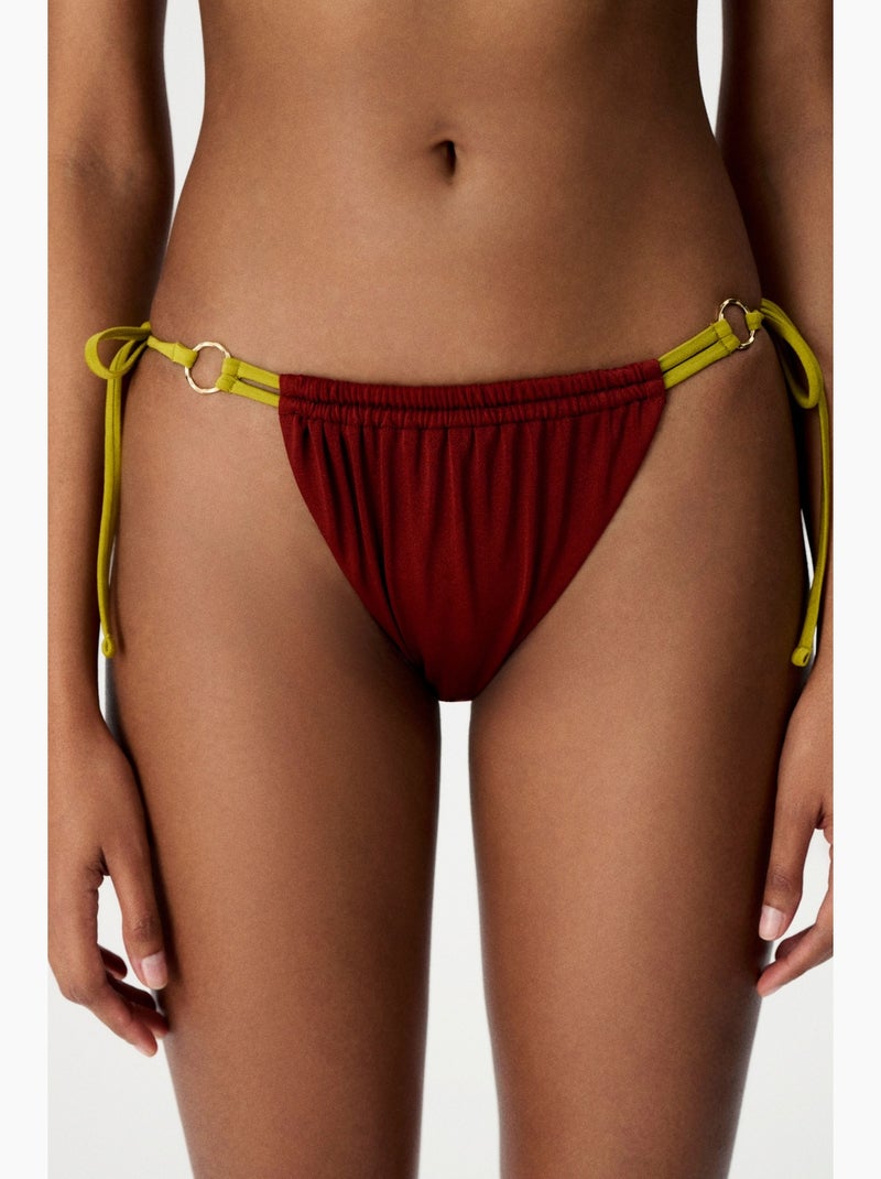 Junia bas de bikini taille mi-haute à fil brillant sur le côté penti Terracotta - Kiabi