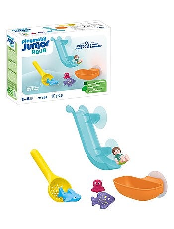 Junior Aqua 71689 : Grand Toboggan Aquatique et Animaux Marins : 1 bébé Requin, Poissons, Pieuvre