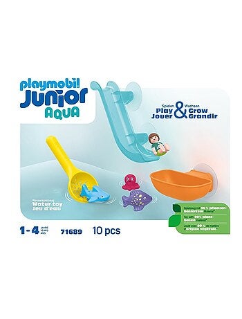 Junior Aqua 71689 : Grand Toboggan Aquatique et Animaux Marins : 1 bébé Requin, Poissons, Pieuvre