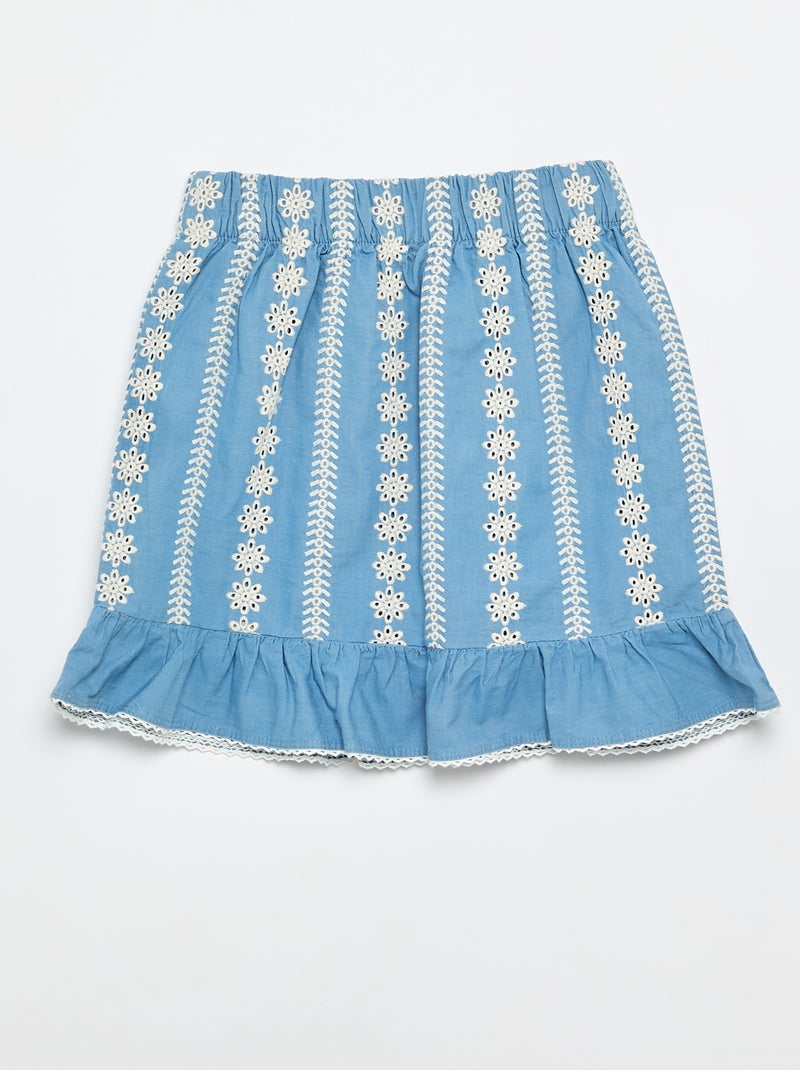 Jupe à broderies coupe genoux Bleu - Kiabi