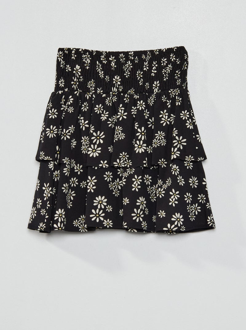 Jupe à étages avec taille smockée Noir - Kiabi