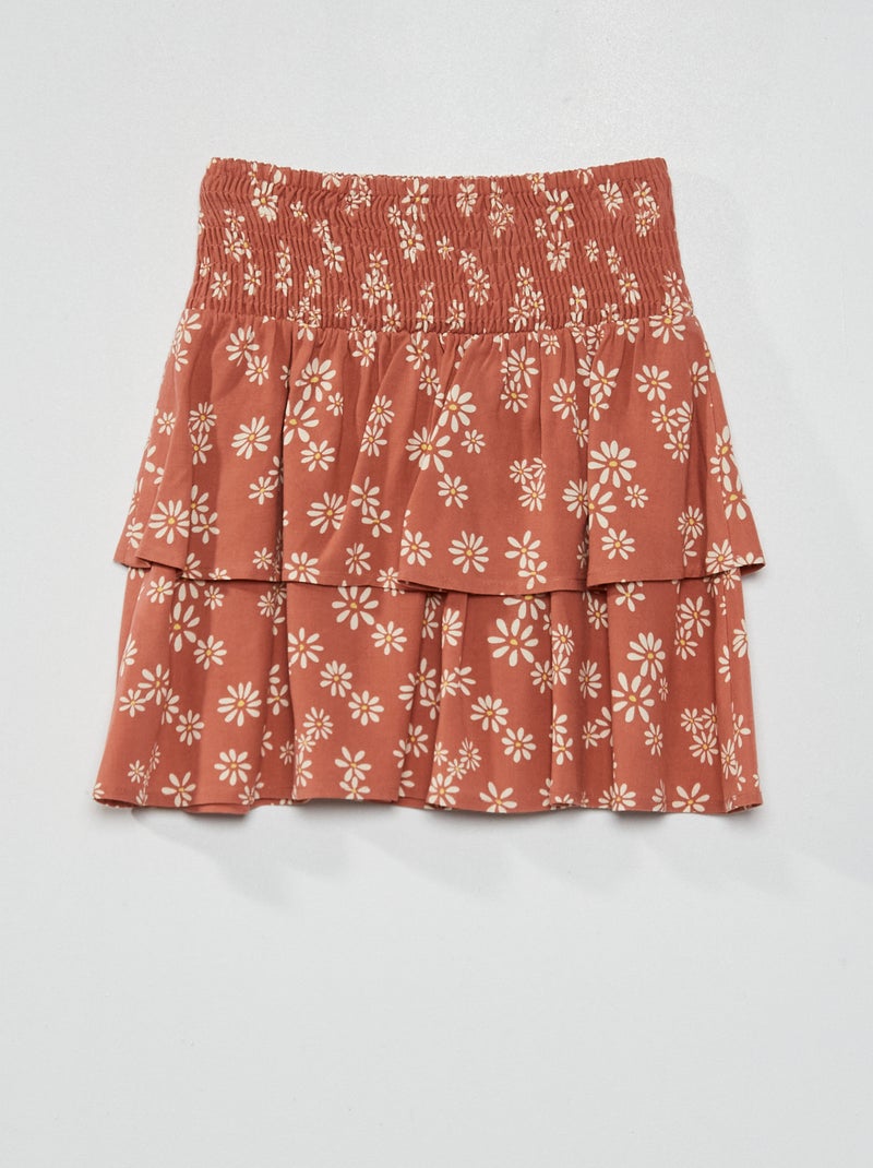 Jupe à étages avec taille smockée Rose - Kiabi