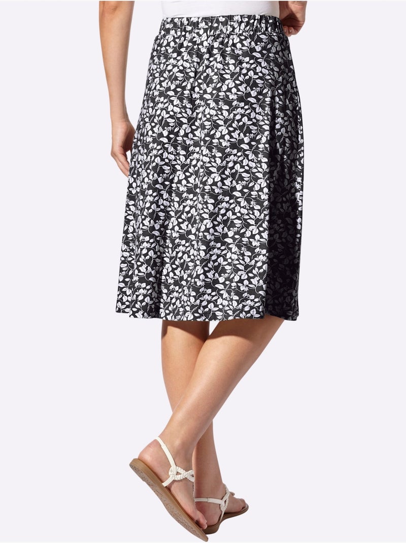 Jupe à imprimé floral avec ceinture élastique confortable - Taille courte - Witt Noir Blanc - Kiabi