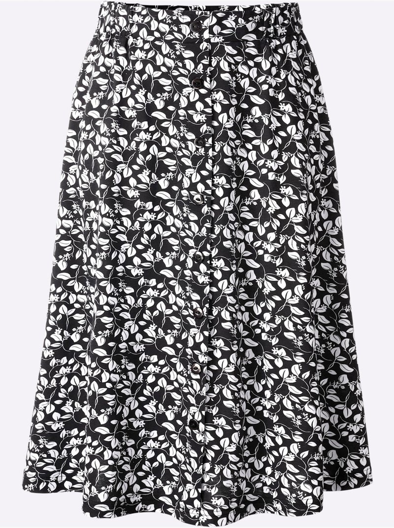Jupe à imprimé floral avec ceinture élastique confortable - Taille courte - Witt Noir Blanc - Kiabi