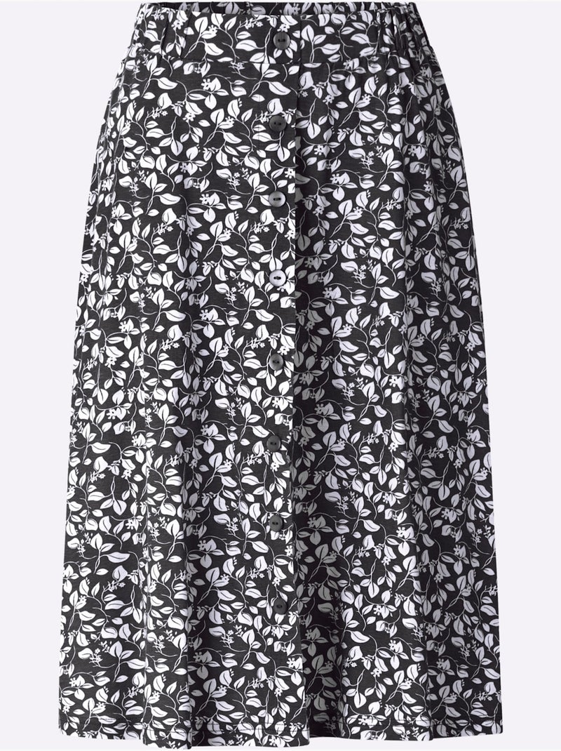 Jupe à imprimé floral avec ceinture élastique confortable - Taille courte - Witt Noir Blanc - Kiabi