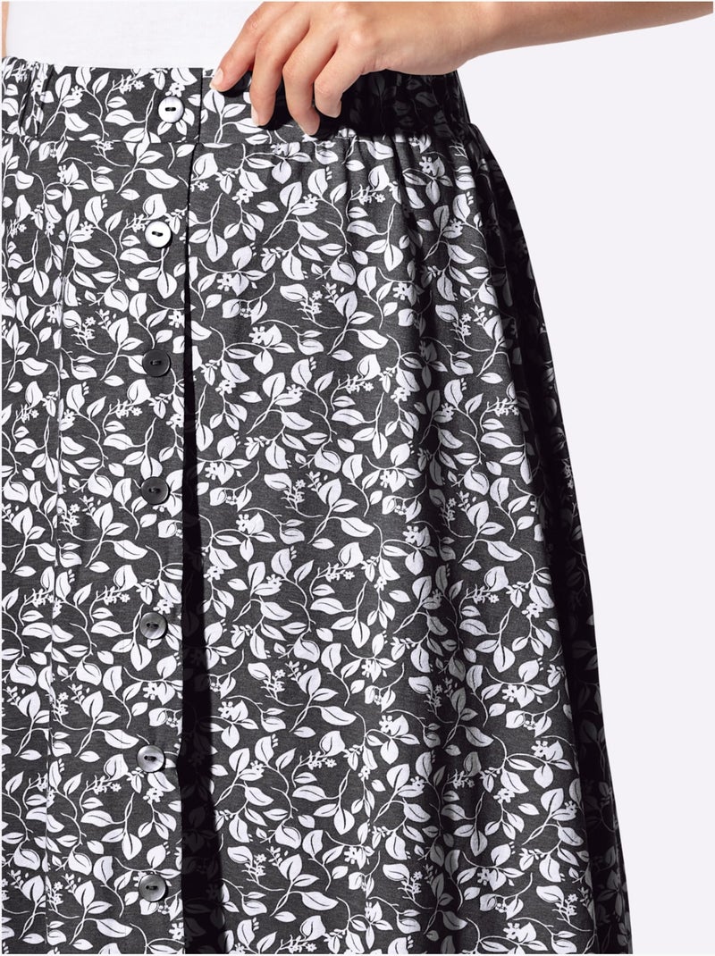 Jupe à imprimé floral avec ceinture élastique confortable - Taille courte - Witt Noir Blanc - Kiabi