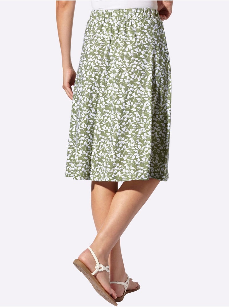 Jupe à imprimé floral avec ceinture élastique et empiècement lisse - Taille courte - Witt Blanc Vert - Kiabi