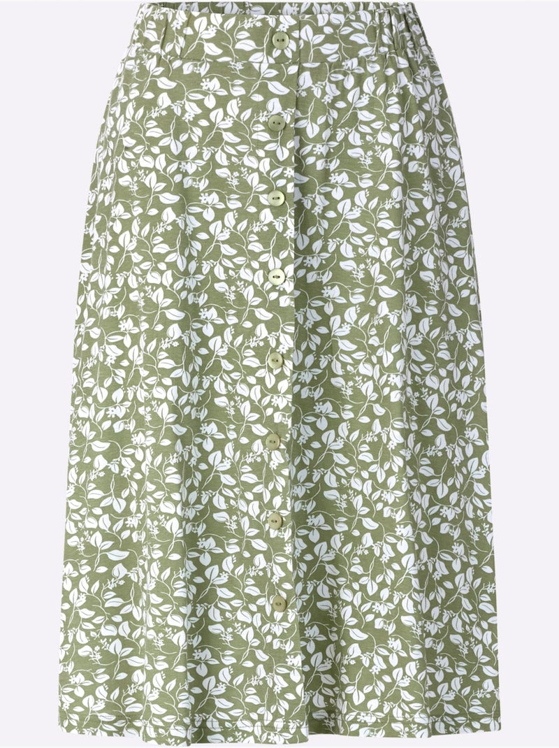 Jupe à imprimé floral avec ceinture élastique et empiècement lisse - Taille courte - Witt Blanc Vert - Kiabi