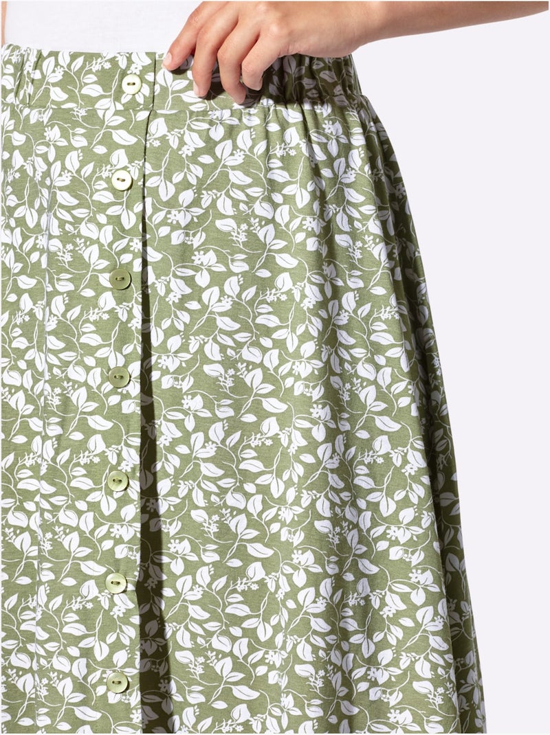 Jupe à imprimé floral avec ceinture élastique et empiècement lisse - Taille courte - Witt Blanc Vert - Kiabi